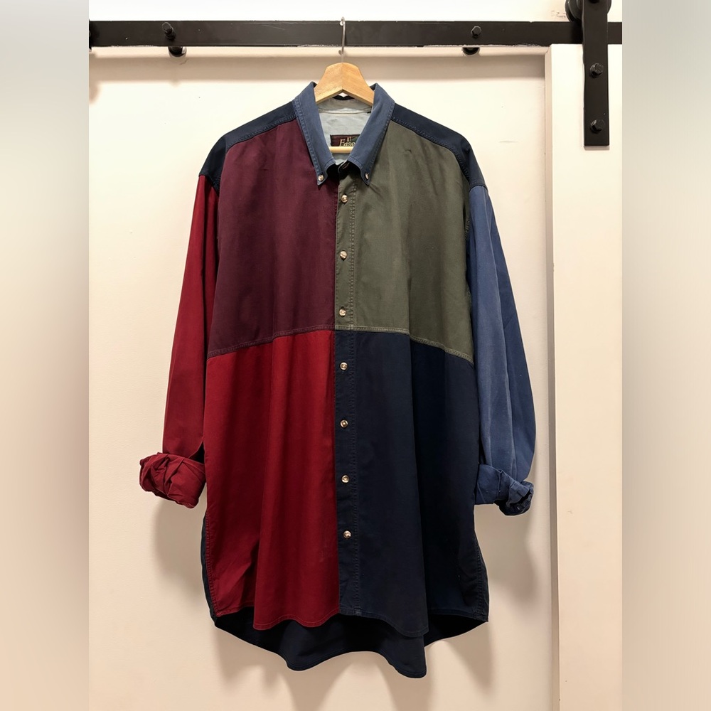 Vintage cotton color block oversized shirt